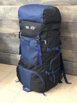 Универсальный туристический рюкзак 85 литров из влагоотталкивающей ткани походный черно синий