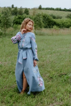 Сукня-вишиванка Vyshyvanka "Вишивка гладдю Півонія" 52 Блакитне 4547