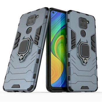 Чохол Fiji Ring для Xiaomi Redmi Note 9 броньований бампер з кільцем темно-синій