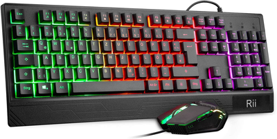 Комплект игровой клавиатуры и мыши Rii ‎RK400 Черный