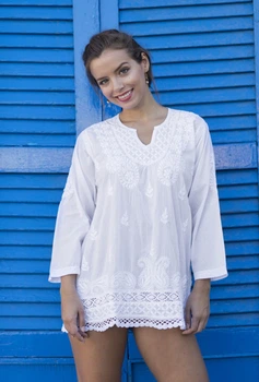 Коротка пляжна туніка з вишивкою Fresh Cotton 342 F-1c 46(L) Білий