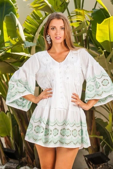 Пляжное платье с салатовой вышивкой Fresh Cotton 1367 F-1c 48(XL) Белый