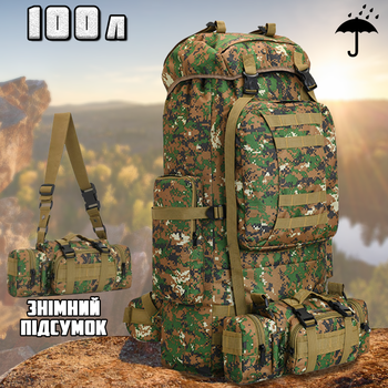 Великий рюкзак тактичний туристичний армійський Armory Tacal-A4-Green Pixel для ЗСУ, військовий, універсальний на 100л з дощовиком Зелений