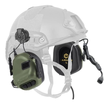 Наушники активные тактические с креплением на каску и микрофоном EARMOR M32H для военных 22dB Хаки