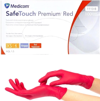 Рукавиці нітрилові підвищенох щільності Medicom Premium Red розмір XS червоні 100 шт