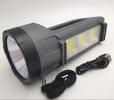 LED Прожектор аккумуляторный светодиодный 4W и 3 COB боковой лампой светильником функция Power Bank 2400mAh фонарь Panther PT-8877