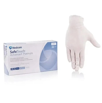 Рукавички оглядові нітрилові текстуровані Medicom SafeTouch® Advanced™Platinum, Білий, розмір M (00131)