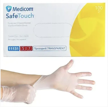 Рукавички оглядові вінілові нестерильні Medicom SafeTouch® Прозорий, розмір S (00122)