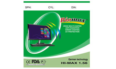 Комп'ютерна полімерна лінза BIOMAX (зелений відблиск) Ind. 1,56 Ø65-60 (+11,0 / +16,0)