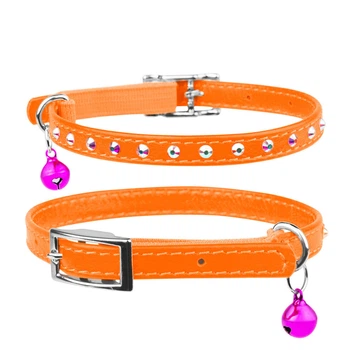 Ошейник "WAUDOG GLAMOUR" с резинкой, клей.стразами для кошек (ширина 9мм, длина 22-30см), оранжевый