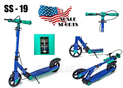 Самокат двухколесный складной с Ручным тормозом Scale Sports SS-19 BLUE Синий для детей 7+ и подростков