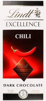 Шоколад темний Lindt Excellence Chilli гіркий з екстрактом перцю чилі 100 г (7610400070577)