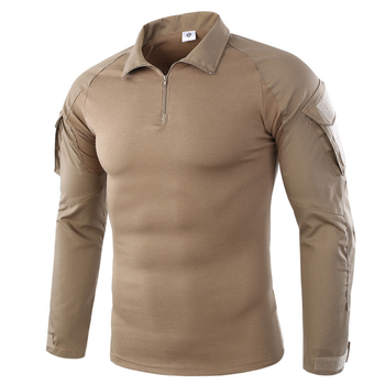 Тактическая рубашка Lesko A655 Sand Khaki 3XL тренировочная хлопковая рубашка с липучками на рукавах LOZ