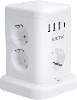 Универсальный сетевой удлинитель RZTK Tower Wireless + 3 USB-A + 1 USB-C White (TWW7) 