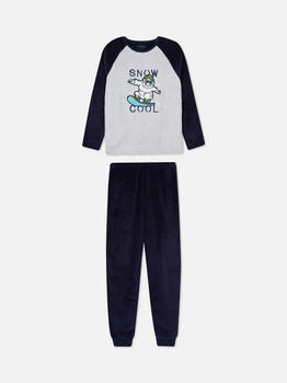 Пижама плюшевая темно-синяя с серым Snow Cool (кофта+штаны) Primark 128см (40009550)