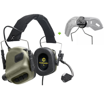 Активні навушники з гарнітурою мікрофоном Earmor M32 Хакі + кріплення на шолом каску (15020kr)