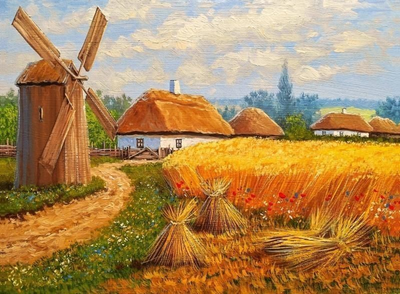 Картина-обогреватель Украинское село 60х80 на холсте, электрическая (220 Вольт) инфракрасная