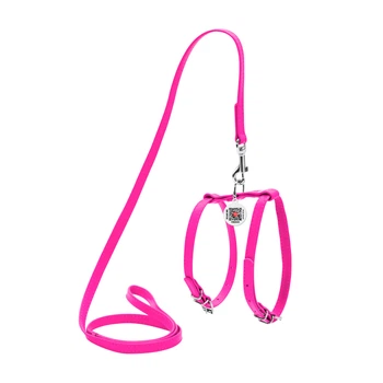 Шкіряна шлея WAUDOG Glamour з повідцем для котів і дрібних собак 115 см 12 мм Рожевий (34007)