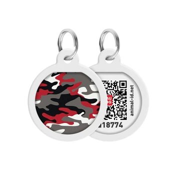 Адресник для собак и котов металлический WAUDOG Smart ID c QR паспортом, рисунок "Камо серый", диаметр 30 мм (230-0215)