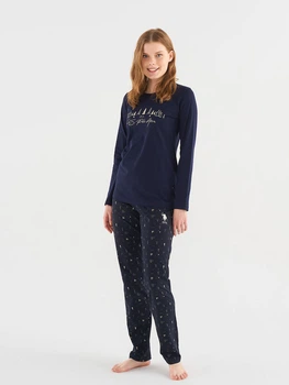 Пижама (лонгслив + штаны) женская хлопковая U.S. Polo Assn 16833 L Navy (8680557381962)