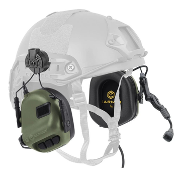Активные наушники тактические Earmor M32H Зеленый NRR 82 IPX-5 защитные c креплением на шлем и микрофоном + автоотключение