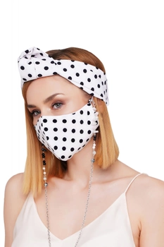 Летний набор белый в черный горошек маска +цепочка для маски от myscarf