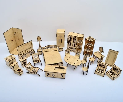 Игровой набор мебели для кукольного домика 25 предметов 3DBRT Мебель для кукол ЛОЛ с узорами Ажур