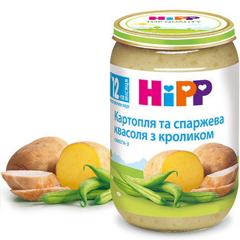 Пюре картопля та спаржева квасоля з кроликом HIPP від 12 місяців 220 гр