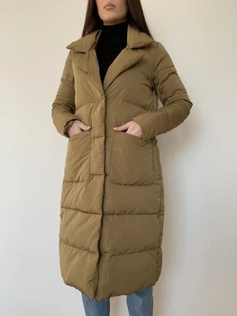 Натуральний довгий пуховик пальто нижче колін Mod-Room XS Хакі RA-PW10205