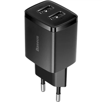 Сетевое зарядное устройство Baseus Compact Charger 2USB (10.5Вт, 2A, адаптер, 2 разъема) - Черный