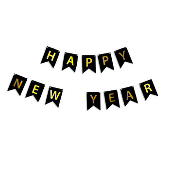 Прапорці Паперові Happy New Year Чорний