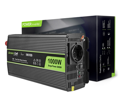 Инвертор Green Cell 12V-230V 1000/2000W (INV09) Чистый синус (подходит для котлов)