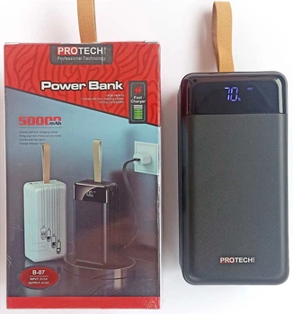 Павербанк ProTech B-07 50000 mAh 2A Fast Charge 2xUSB, 4 кабеля lightning, Type-C, MicroUSB, USB для iPhone, Android, Xiaomi, Samsung, Huawei black