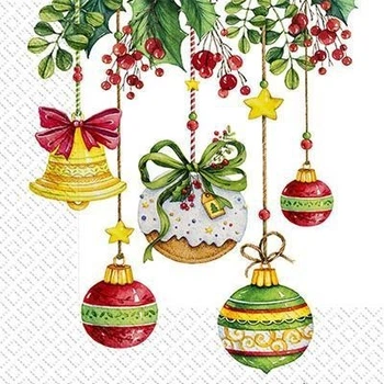 Новогодние бумажные салфетки Марго "Рождественские игрушки" 18шт