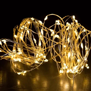 Світлодіодна Гірлянда Нитка 50 LED Тепло-біла, на Батарейках, Крапля Роси 5м