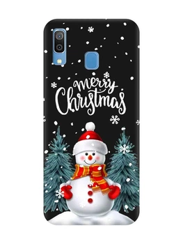 Матовый черный чехол на Samsung Galaxy A30 (2019) / A20 (2019) Снеговик (новогодний принт 152)