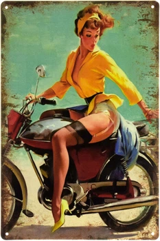 Металева табличка "Дівчина На Мотоциклі (Pin Up)" (ms-103745)