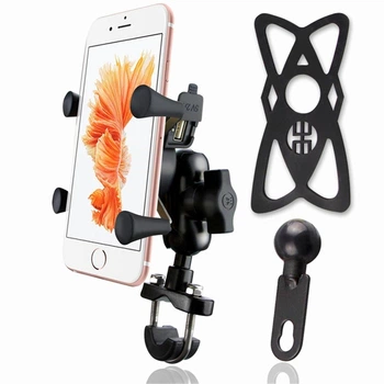 Держатель крепление телефона Motorace на руль зеркало для мотоцикла скутера c USB зарядкой на 2А