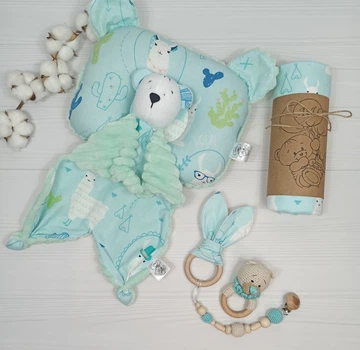 Набор для новорожденного: пеленка, подушка и игрушки a.l.babybox Лама Мятный