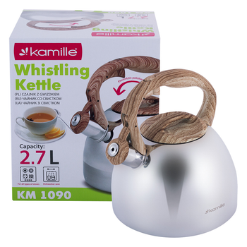 Чайник Kamille 2.7 л з нержавіючої сталі зі свистком і бакелітовою ручкою (KM-1090)