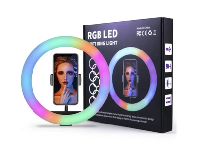 Кольцевая LED лампа RGB с держателем для телефона 20 см