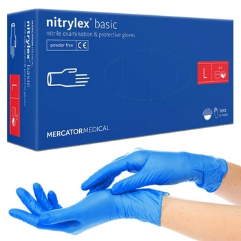 Рукавички нітрилові Nitrylex®, щільність 3.2 г. - PF PROTECT / basic - Сині (100 шт) L (8-9)