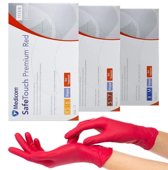 Нитриловые перчатки Medicom SafeTouch Advanced Red, плотность 4 г. - красные (100 шт) XS (5-6)