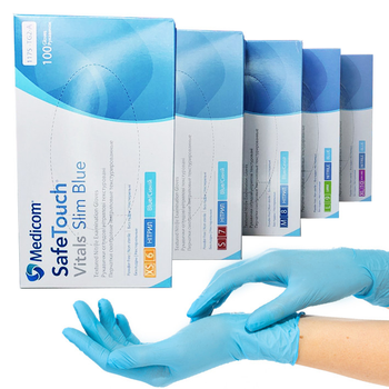 Нітрилові рукавички Medicom, щільність - 3.2 г. - Slim Blue (блакитні) - 100 шт