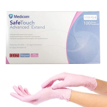 Нитриловые перчатки Medicom SafeTouch Extend Pink, плотность 3.5 г. - розовые (100 шт) S (6-7)