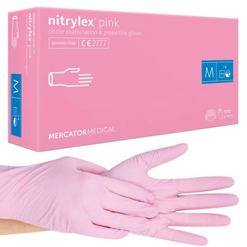 Рукавички нітрилові Nitrylex® Pink, щільність 4 г. - рожеві (100 шт) M (7-8), Рожевий