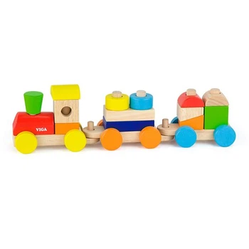 Деревянный поезд Viga Toys Цветные кубики (51610)