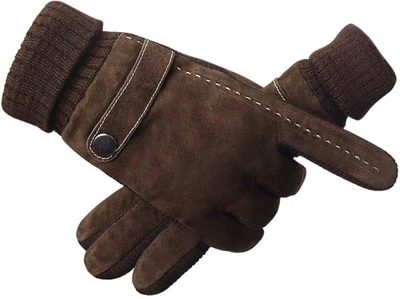 Тактильные зимние мужские замшевые перчатки коричневого цвета