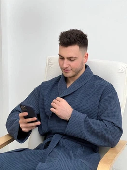 Чоловічий вафельний халат шаль Сапфір COSY розмір L синій (P-920/L)