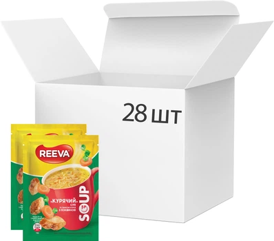 Упаковка супа Reeva куриного со вкусом курицы с лапшой 17 г х 28 шт (4820179257533)